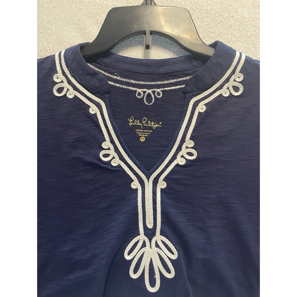 New Lily Pulitzer Small Kaia Tunic V-Neck Top Size S Navy White Shirt Blouse - Picture 5 of 9